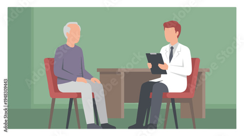 Doctor consulting with elderly male patient in a medical setting