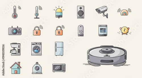 A collection of icons representing smart home devices and appliances