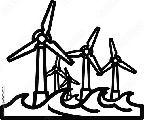 offshore wind turbines in ocean waves