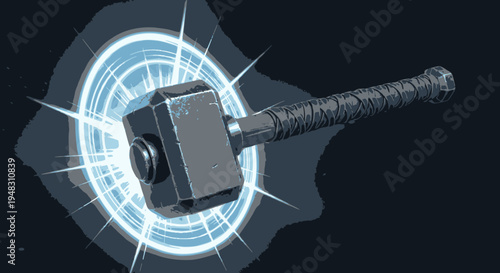 Mystical Hammer with Glowing Energy Effect, Fantasy Weapon Illustration