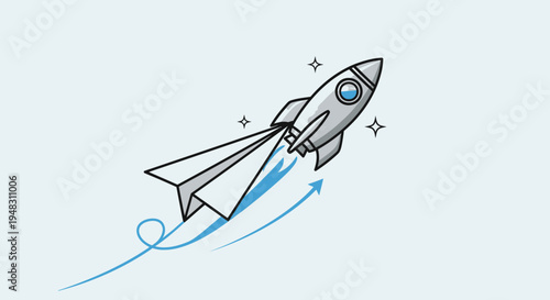 Paper Rocket Launching, Creative Flight, Imagination and Innovation Concept