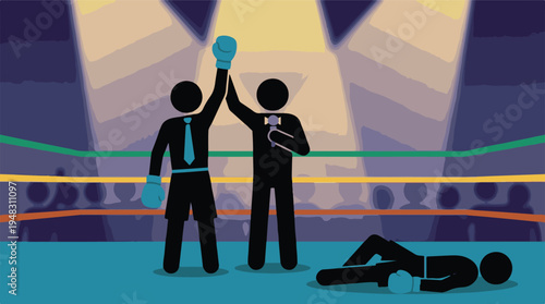 Winner declared in a business boxing match with an opponent knocked out