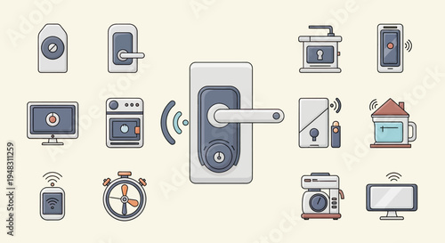 Diverse collection of smart home and security device icons