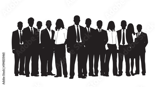Diverse group of business people silhouettes standing together as a team isolated on white background