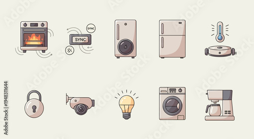 A collection of stylized icons for smart home devices