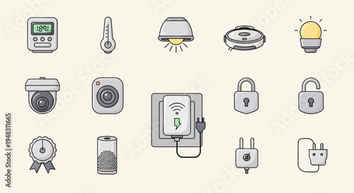 A grid of diverse smart home and technology icons