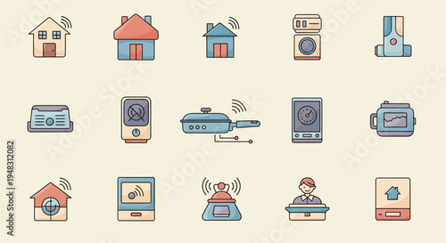 Stylized icons depicting smart home devices and interfaces