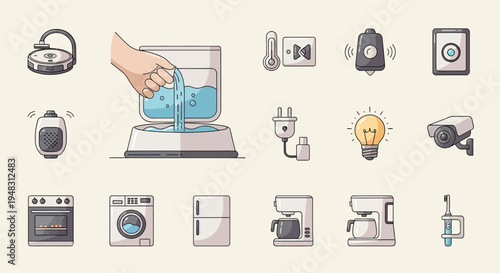 Collection of icons representing smart home devices and appliances (1)