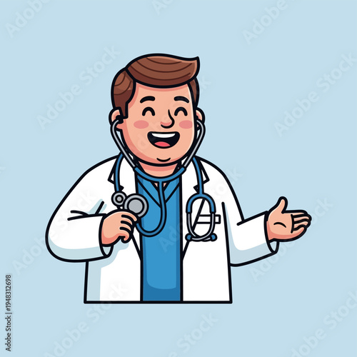 Smiling Male Doctor with Stethoscope Welcoming Patients.