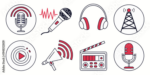 a collection of radio broadcasting icons and symbols Vector