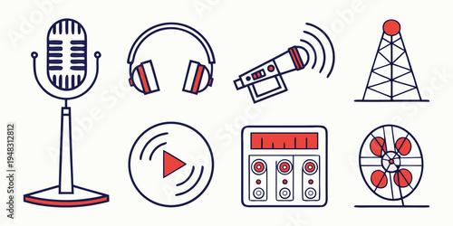 a collection of radio broadcasting icons and symbols Vector