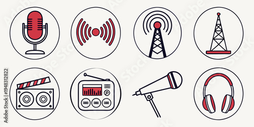 radio broadcasting icons Vector