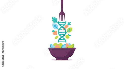 Nutrigenomics Concept: Healthy Eating, DNA, and Balanced Diet Illustration