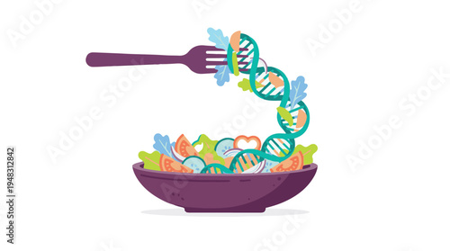 Genetic Nutrition Concept with Salad and DNA Helix