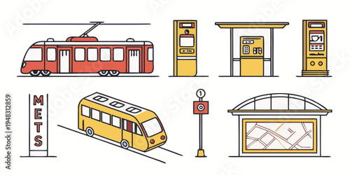a set of illustrations of different types of public transportation Vector