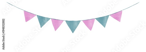 Canvas-taulu Watercolor party bunting banner with pink and blue triangle flags isolated on wh