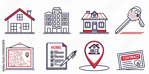 a set of real estate and property icons Vector