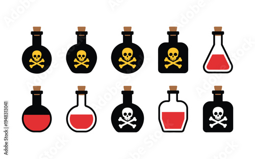 Poison danger icons toxicity warning flat style vector