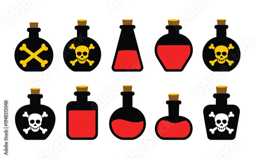 Poison danger flat icons toxicity warning symbols vector