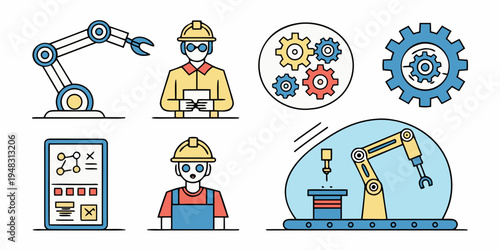 a set of industrial and manufacturing related icons Vector