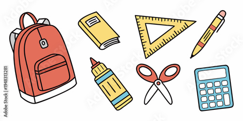 a set of school supplies and stationery items Vector