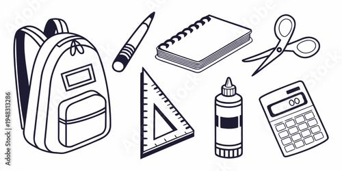 a set of school supplies on a white background Vector