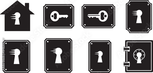 Set of 8 security key icons vector