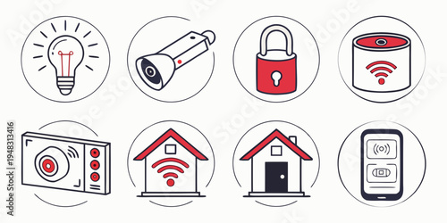 a collection of smart home security icons Vector