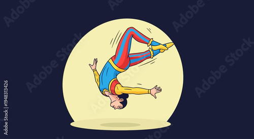 American circus performer does acrobatics on a sunny day