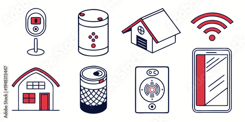 smart home security icons with various devices Vector