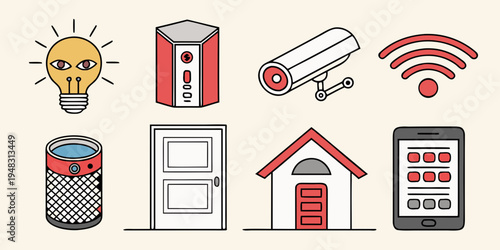 a collection of smart home devices and symbols Vector
