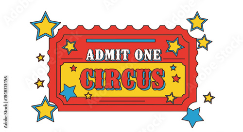 American Circus Ticket on a Sunny Day with Colorful Stars