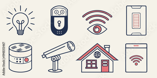 a collection of smart home security icons Vector