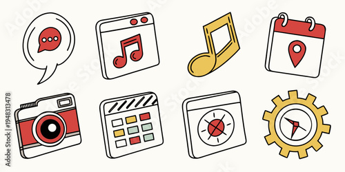 a collection of icons representing various digital media and tools Vector