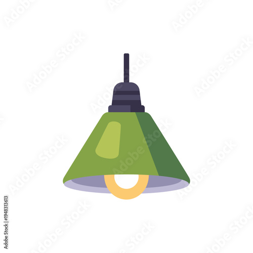 green pendant light, home lighting, hanging bulb, colorful vector flat style illustration