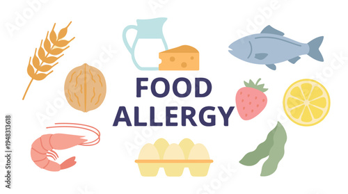 Food Allergy Concept with Common Allergenic Food Icons