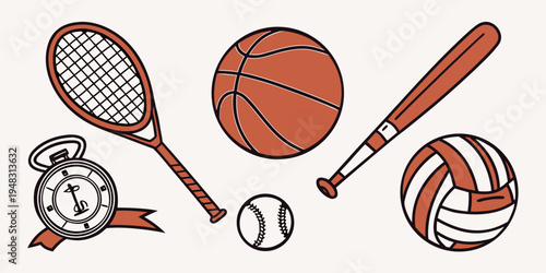 a collection of sports equipment and balls Vector