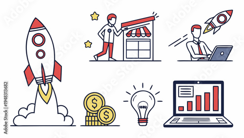 a set of business and startup related icons Vector