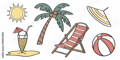 a collection of summer vacation icons Vector
