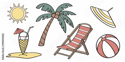 a collection of summer vacation icons Vector