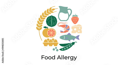 Food Allergy concept with common allergenic ingredients in a circular design