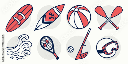a collection of sports icons in red white and blue Vector