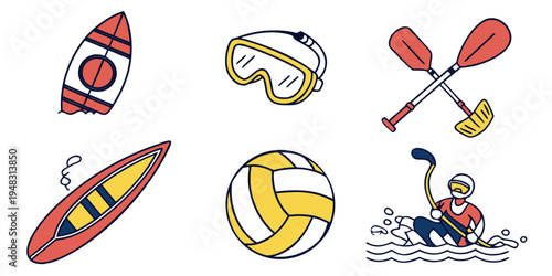 water sports equipment and volleyball Vector