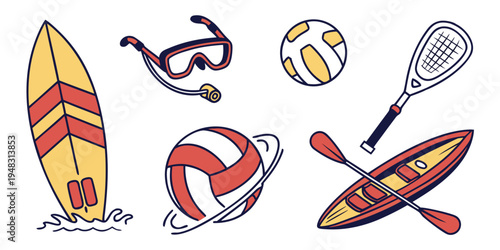 a collection of sports equipment and toys Vector
