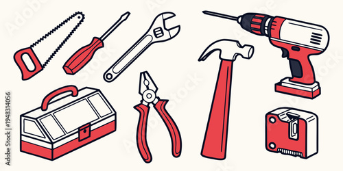 a set of tools for construction and repair work Vector