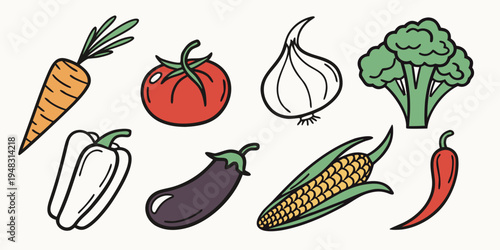a colorful illustration of various vegetables Vector