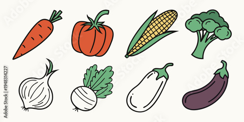 a colorful illustration of various vegetables Vector