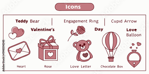 a collection of valentines day icons including a teddy bear and gift Vector