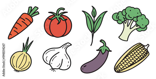 a collection of various vegetables Vector