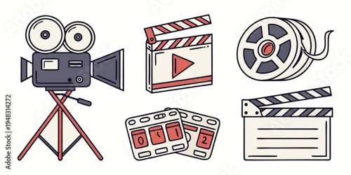 film production icons including camera and clapperboard Vector